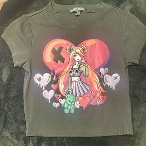 Dolls Kill Black Tee with Anime Graphic